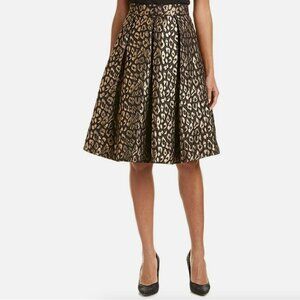Eliza J. Leopoard Print Gold & Black Metallic Jacquard Skirt w. Pockets (Size 6)